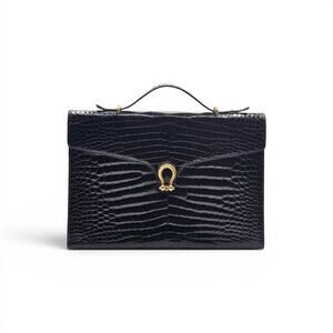 Bally International Black Crocodile Skin Briefcase Bag Vintage Made in Italy